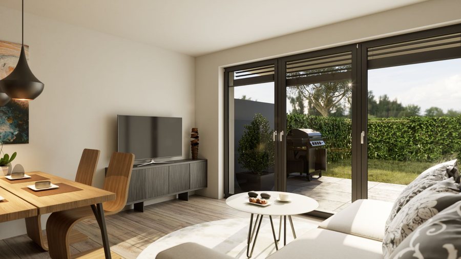 3-Zimmer-Wohnung mit Wohnbereich und Gartenzugang – Visualisierung