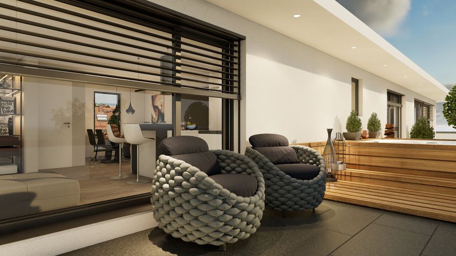 Dachterrasse mit Whirlpool – Visualisierung des 4-Zimmer-Penthouse