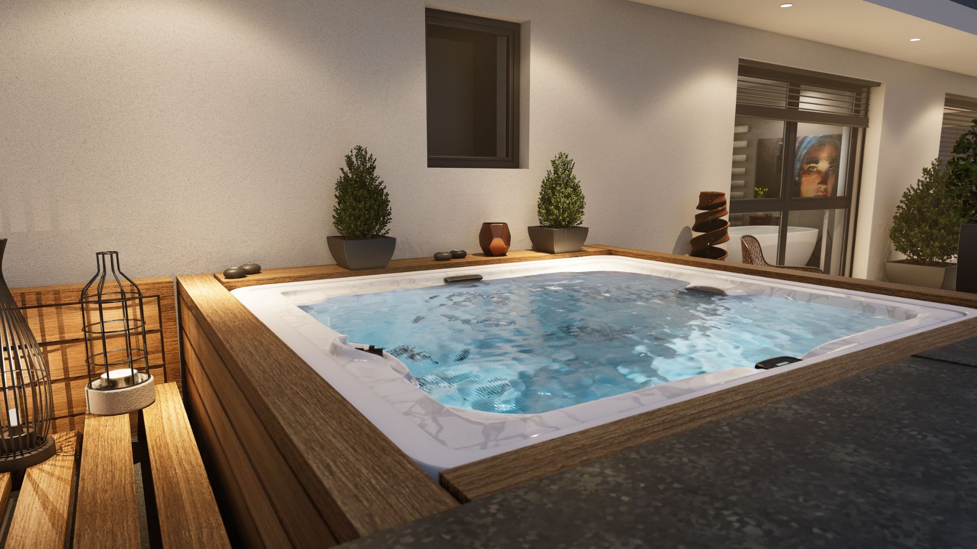 Outdoor-Whirlpool auf der Terrasse