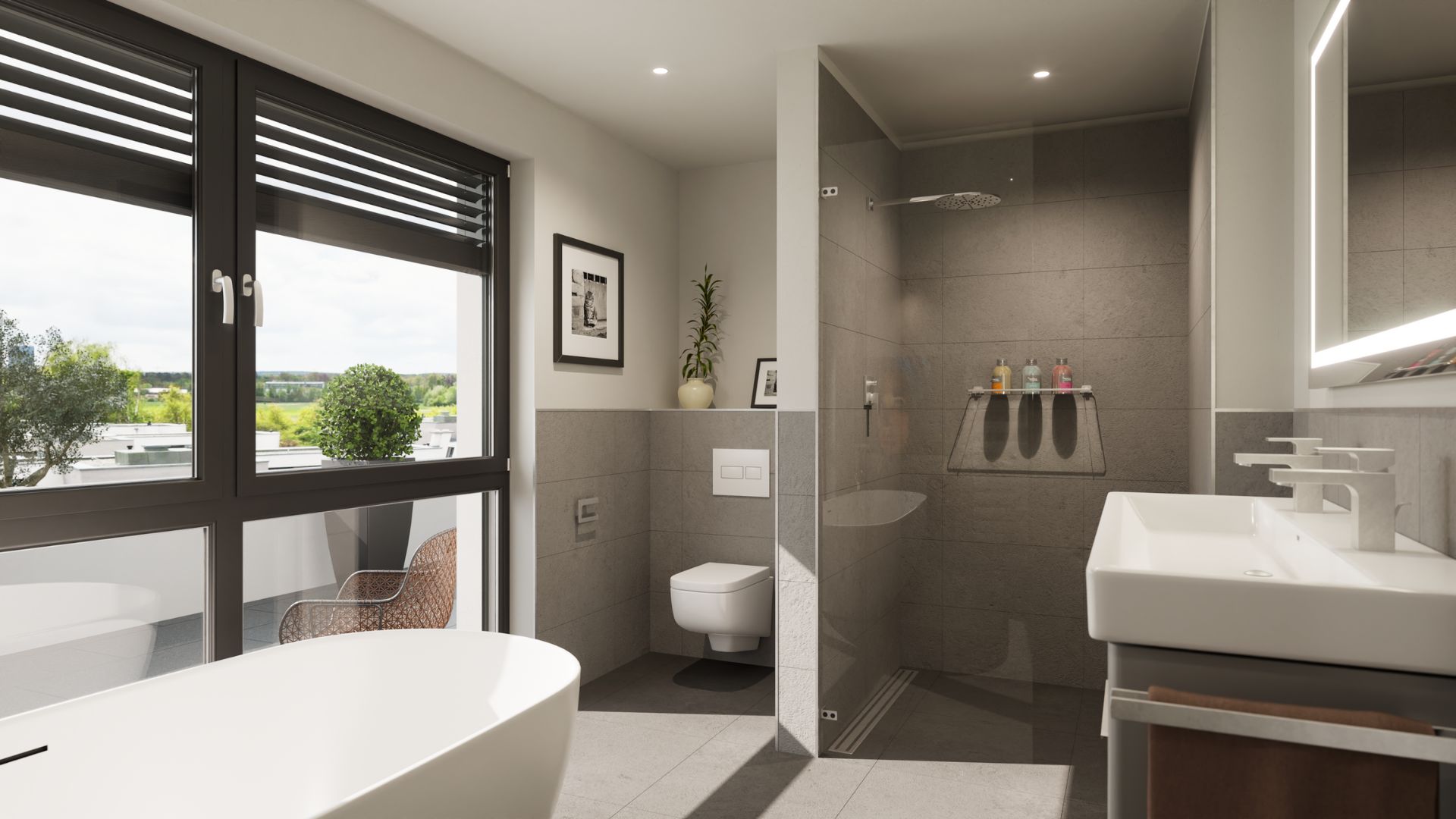 Modernes Badezimmer mit freistehender Wanne